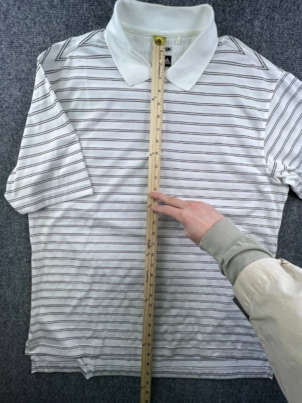 Adidas White Black Striped Large Short Sleeve Polo Shirt Men’s Climacool Adult
